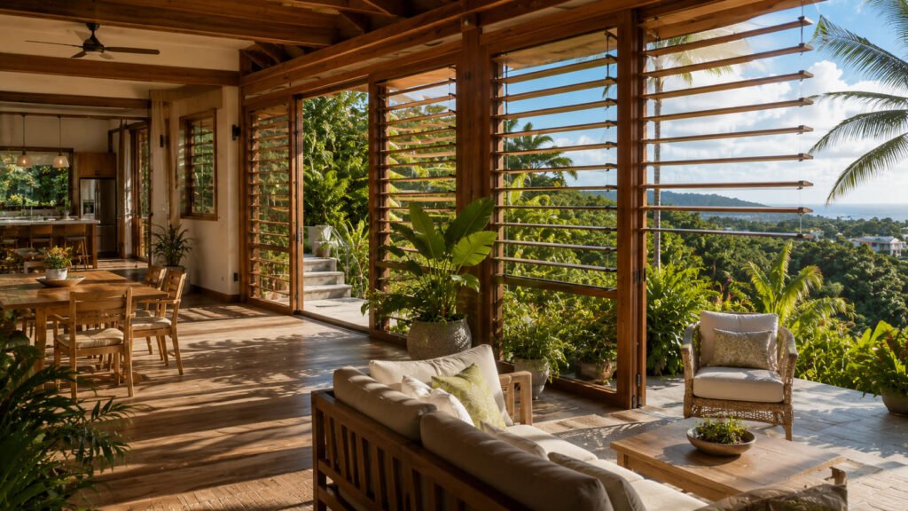 Louvres over glass - cheaper and cooler