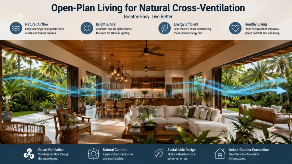 Open-plan living for natural cross-ventilation